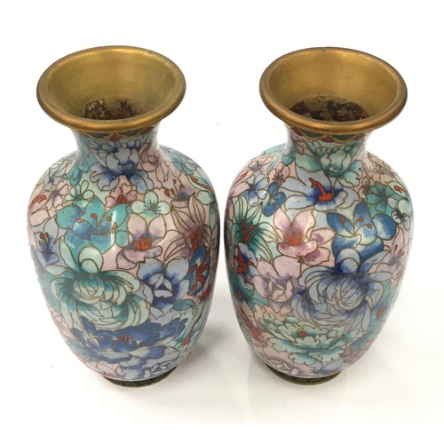 119 - Pair of oriental cloisonne vases each measuring 19cm tall.