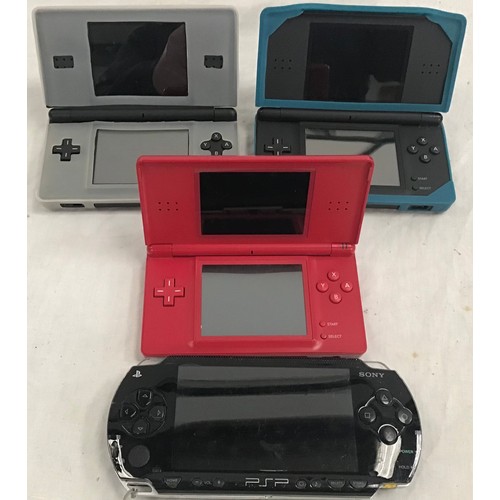 578 - GAME CONSOLE'S. 3x Nintendo DS’s together with a Sony PSP and chargers.