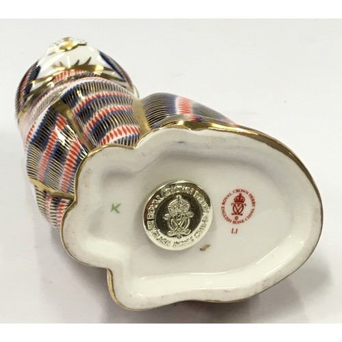 99 - Royal Crown Derby cat paperweight with gold stopper 13cm tall.