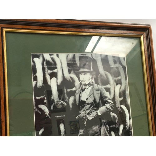 127 - Framed Isambard Kingdom Brunel photograph featuring signed £5 cheque 62x48cm.