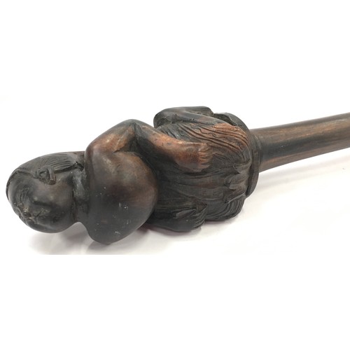 59 - Hand carved hard wood walking stick 80cm long possibly coramandle.