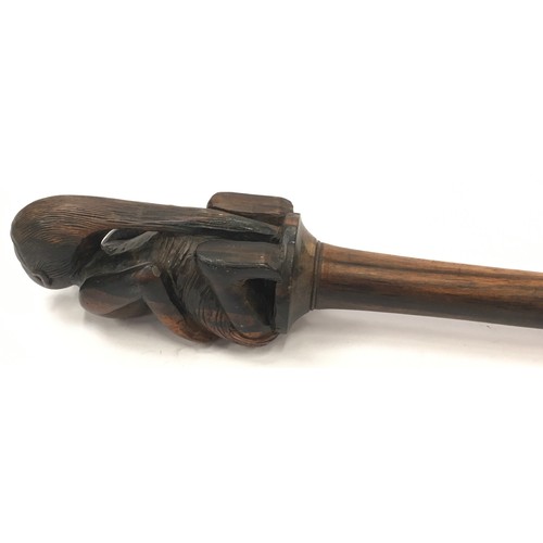 59 - Hand carved hard wood walking stick 80cm long possibly coramandle.