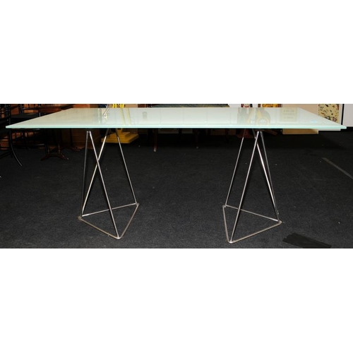 472 - A designer glass top dining table 75x180x90cm