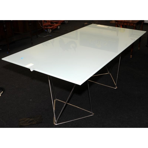 472 - A designer glass top dining table 75x180x90cm