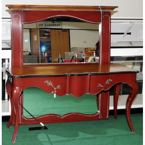 485 - A designer sideboard and matching mirror. Sideboard 81x162x45cm. Mirror 160x154cm