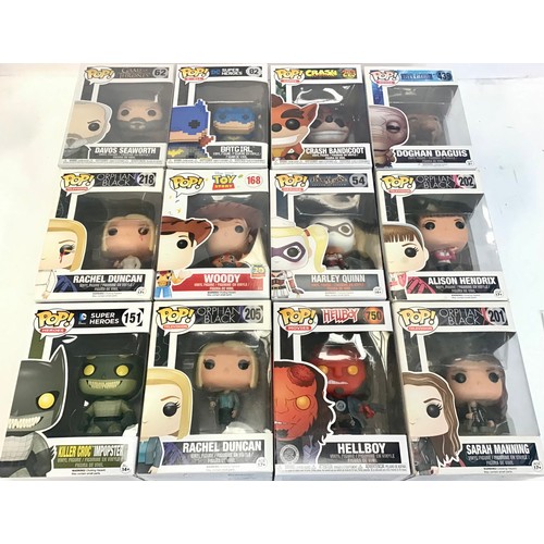 15 - Selection of 12 Funko Pops to include Orphan Black & Super Heroes Etc. All boxed and in Ex condition... 