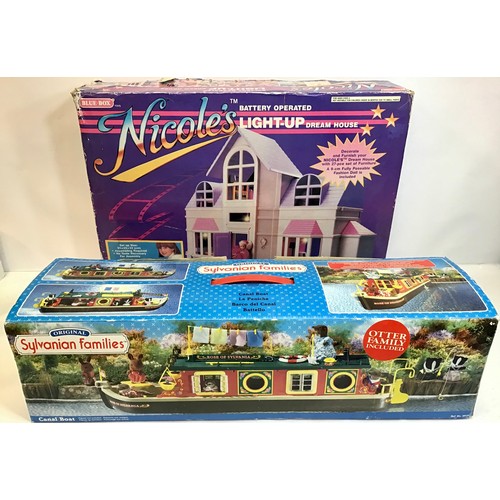 13 - Sylvanian Families Canal Boat found here boxed and in VG+ condition with a set of otter family membe... 