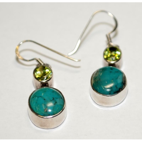 511 - Peridot & turquoise .925 silver drop earrings