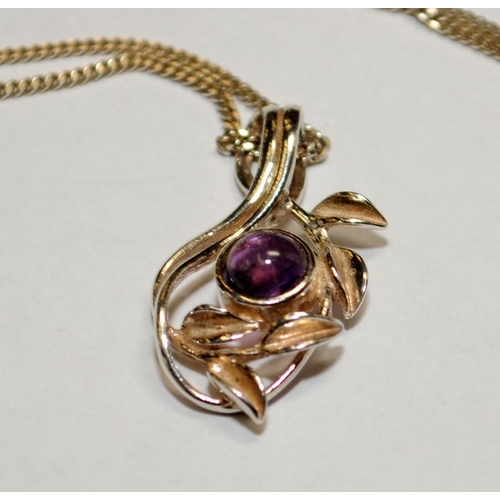 490 - Amethyst .925 silver foliage designed pendant