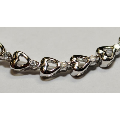 405 - White gold on silver CZ hearts bracelet