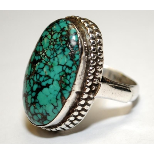 387 - Huge turquoise .925 silver Gothic ring size V