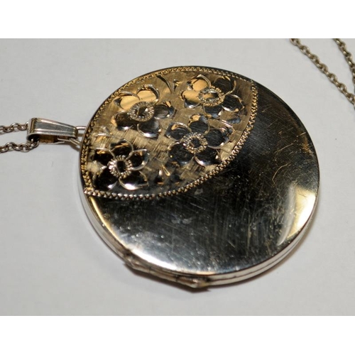 385 - large engraved silver locket and chain