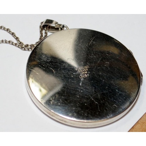 385 - large engraved silver locket and chain