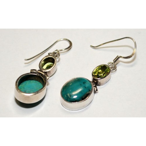 511 - Peridot & turquoise .925 silver drop earrings