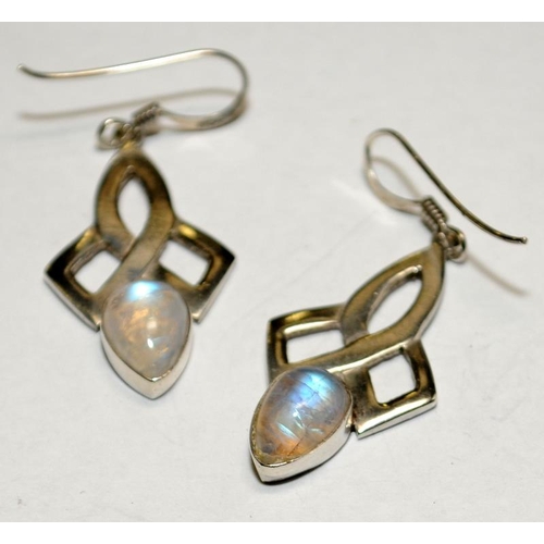 452 - moonstone Celtic silver drop earrings