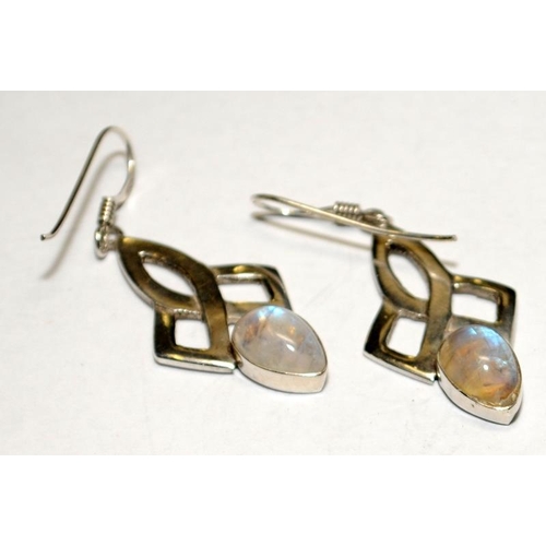 452 - moonstone Celtic silver drop earrings