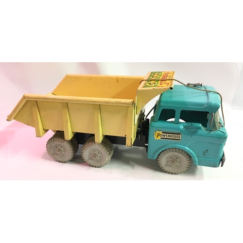 29 - Louis Marx (Great Britain) Powerhouse Series Hydraulic Dump Truck with  brick blue cab and cream bac... 