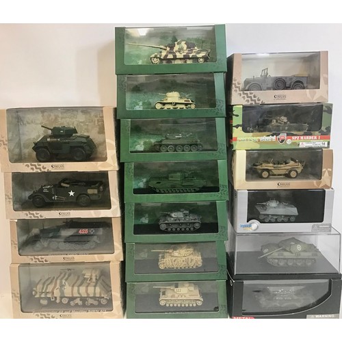 30 - Selection of 17 military boxed vechicles. This group include  Tanks & Jeeps from Atlas - Dragon etc.... 