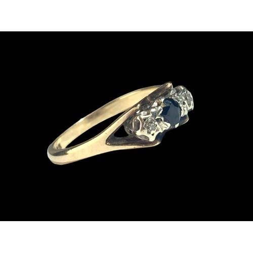 436 - A 9ct Gold Ladies Sapphire & Diamond Ring. Size O