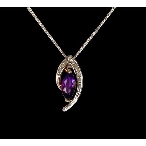 542 - A 9ct Gold Diamond & Amethyst Pendant necklace