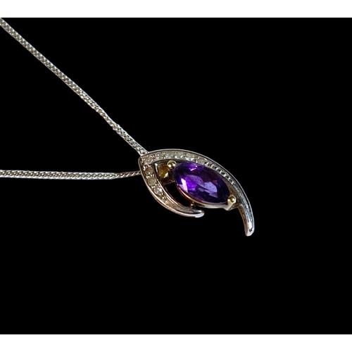 542 - A 9ct Gold Diamond & Amethyst Pendant necklace