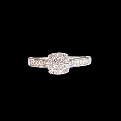 501 - A 9ct White Gold Ladies Diamond Ring. Square Shaped with Diamonds to the Shank. Size M