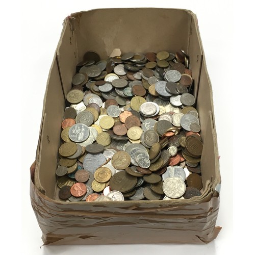 271 - A brown box of foreign coinage.