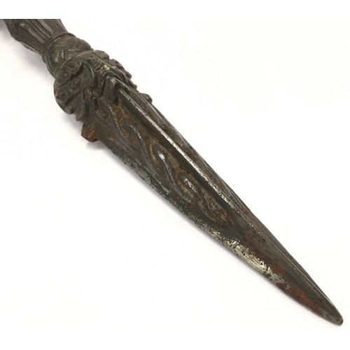 276 - Nepalese iron Vajra Mahakal Bhairab Phurba knife 22cm long.