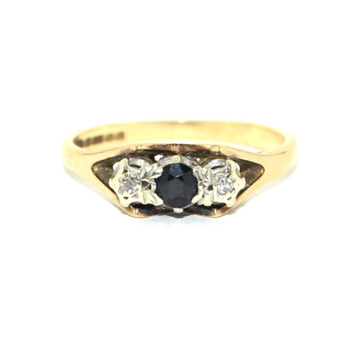 436 - A 9ct Gold Ladies Sapphire & Diamond Ring. Size O