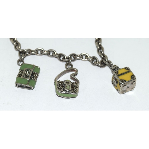 402 - 925 silver charm bracelet and coloured enamel charms