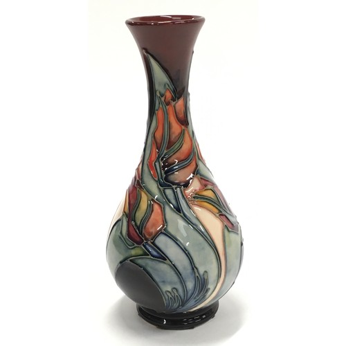 183 - Moorcroft Sally Tuffin Red Tulip vase 1993. Tubeliner Gillian Powell. Paintress Sylvia Abell. 7