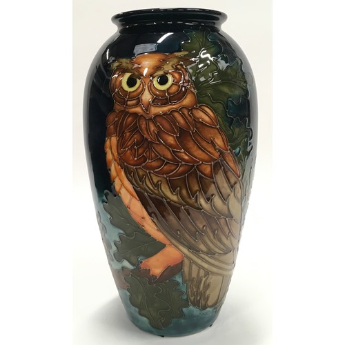 185 - Moorcroft Sally Tuffin Owl vase 1990. Limited edition 444/500. Tubeliner Alison Neale. Paintress Jac... 