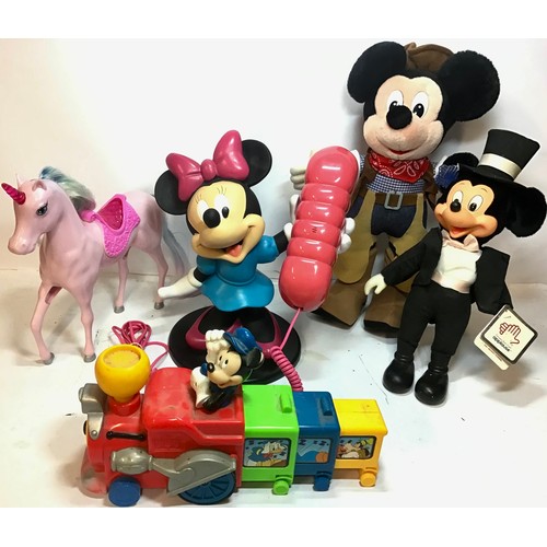 39 - Disney characters x 5. Including a Minnie Mouse Phone - Simba Unicorn - Mickey Mouse Train and 2 sof... 