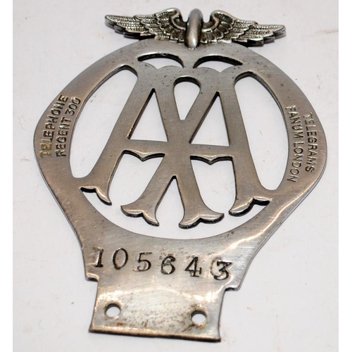 286 - Vintage pre-1930's Automobile Association AA grille badge with low number starting 1 c/w possible ca... 