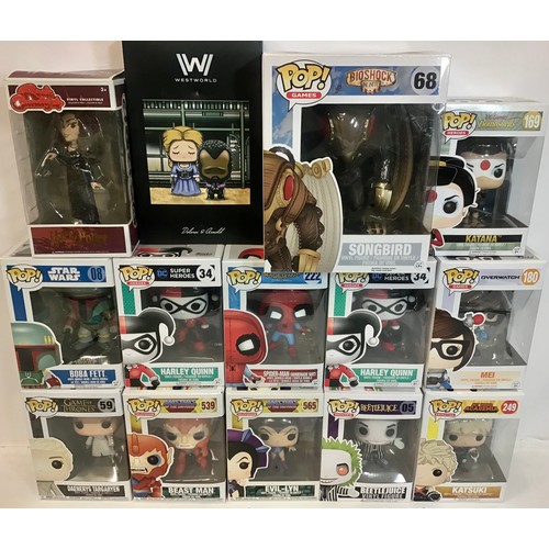 48 - Box of Funko items all boxed and appear in Ex conditions. There are 12 Funko Pops and Westworld Delo... 