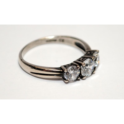 401 - Brilliant cut three stone CZ and 925 silver ring Size M