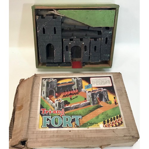 49 - Great selection of vintage wooden child’s toys to include Tri-ang Fort in original box plus 2 pull a... 