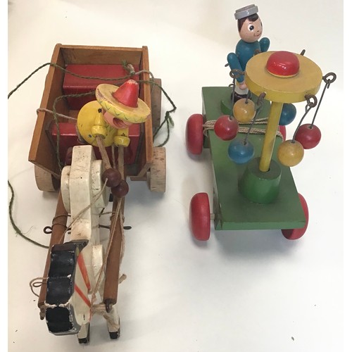 49 - Great selection of vintage wooden child’s toys to include Tri-ang Fort in original box plus 2 pull a... 