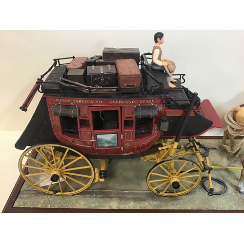 55 - Franklin Mint Wells Fargo Stagecoach complete with 4 Horses - Luggage - Rifles etc plus 2 other plas... 