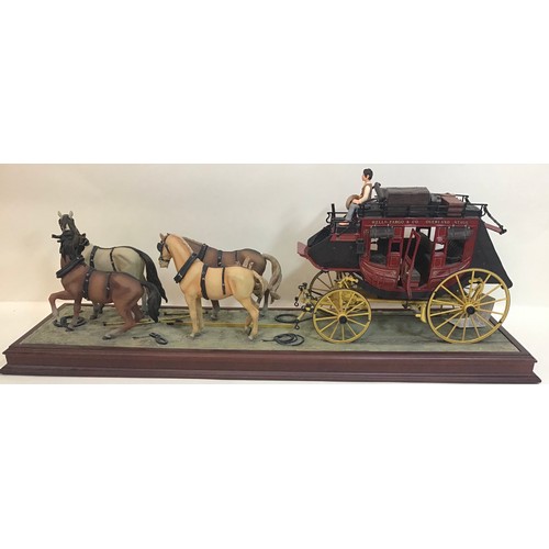 55 - Franklin Mint Wells Fargo Stagecoach complete with 4 Horses - Luggage - Rifles etc plus 2 other plas... 