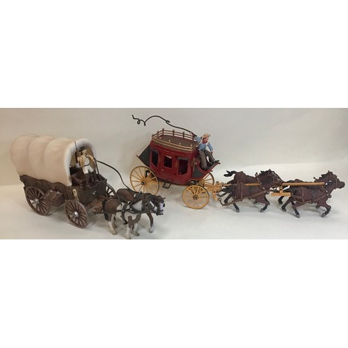 55 - Franklin Mint Wells Fargo Stagecoach complete with 4 Horses - Luggage - Rifles etc plus 2 other plas... 