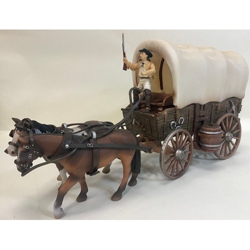 55 - Franklin Mint Wells Fargo Stagecoach complete with 4 Horses - Luggage - Rifles etc plus 2 other plas... 