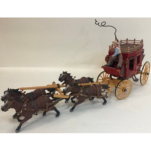 55 - Franklin Mint Wells Fargo Stagecoach complete with 4 Horses - Luggage - Rifles etc plus 2 other plas... 