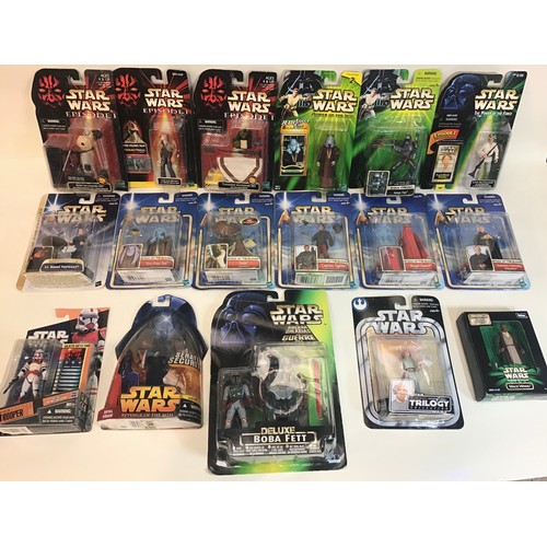 67 - 17 modern sealed carded Star Wars figures to include - Jar Jar Binks - Danni Faytonni - Yoda - Boba ... 