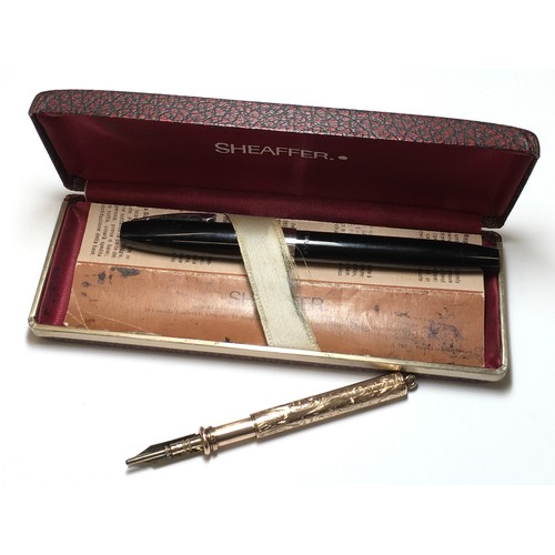 368 - Boxed Sheaffer white dot fountain pen with a rose gold sliding pen & pencil (possibly Samson Mordan)... 