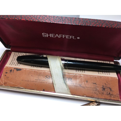 368 - Boxed Sheaffer white dot fountain pen with a rose gold sliding pen & pencil (possibly Samson Mordan)... 