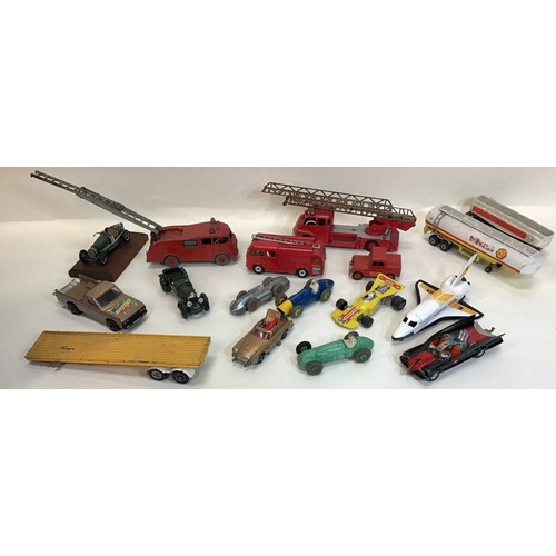 59 - A collection of various diecast play worn toys. This lot includes - Cars - Lorries - Transporters - ... 