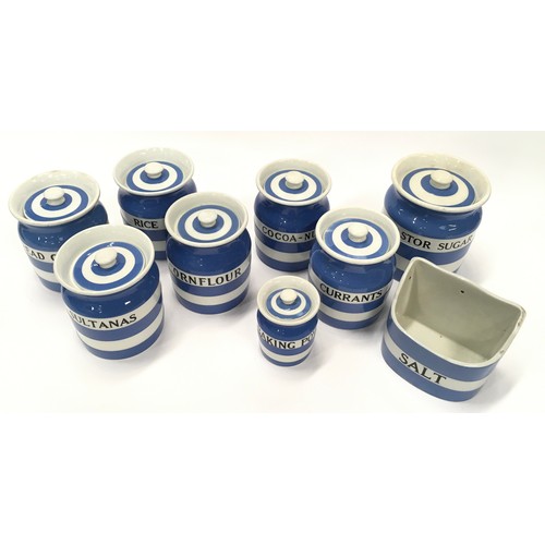 237 - T.G. Green & Co Cornish Kitchen Ware blue and white good collection of storage jars (9).