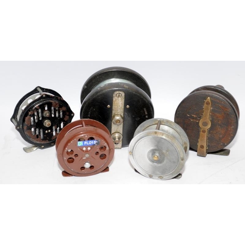 242 - Collection of centrepin fishing reels including an Alcock Aerialite example