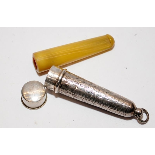 289 - Antique cheroot holder in a sterling case hallmarked for Birmingham 1916 c/w a vintage chrome pipe t... 